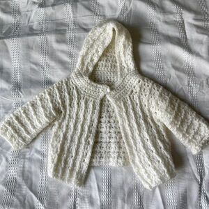 Hand Crochet White Knit Baby Cardigan